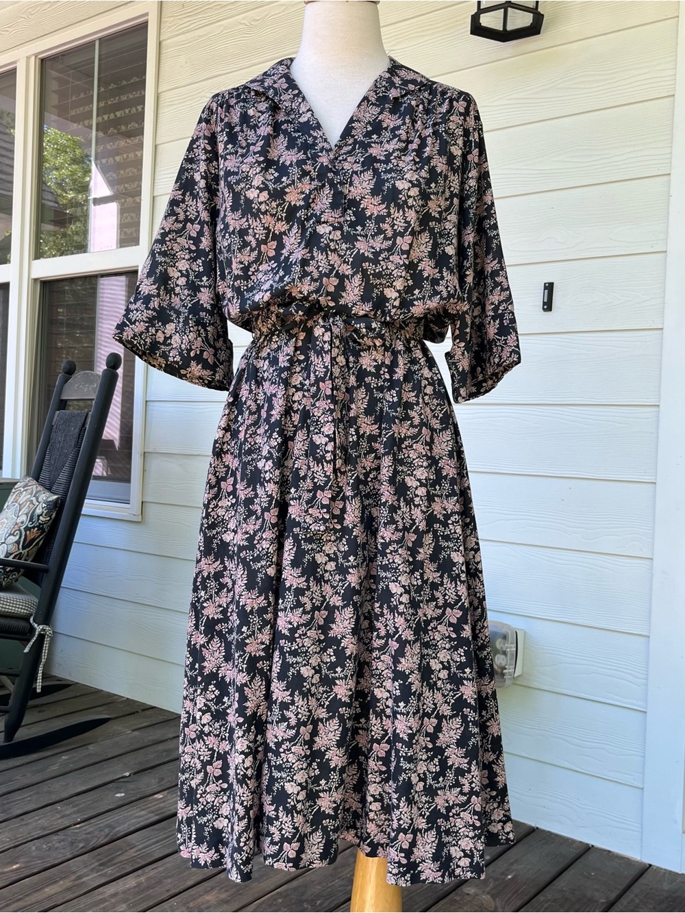 Vintage Ms. Sugar Midi Dress Dark Floral Prairie Style